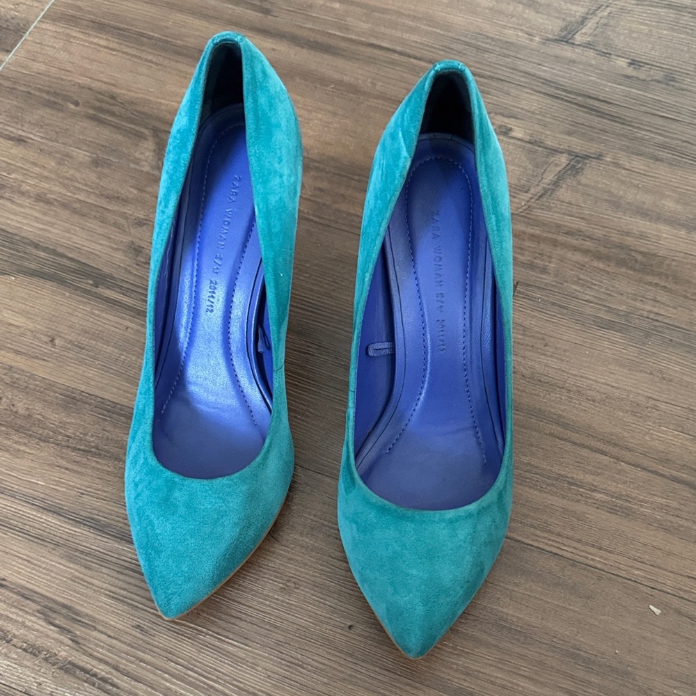 Zara Teal Suede Heels